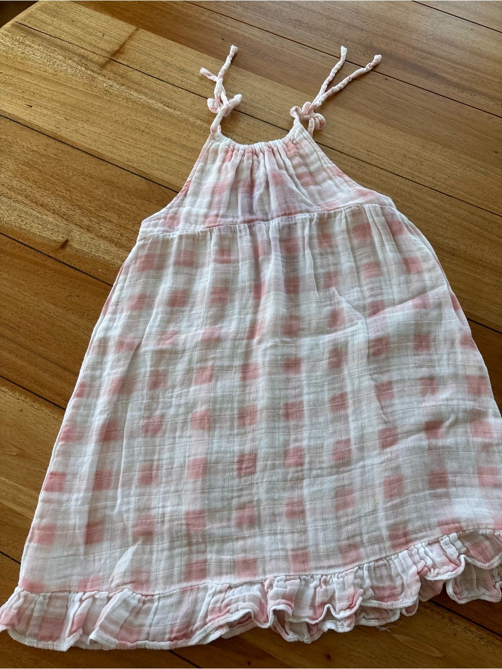 Angel Dear Pink and White Gingham Sundress with Ruffle Hem